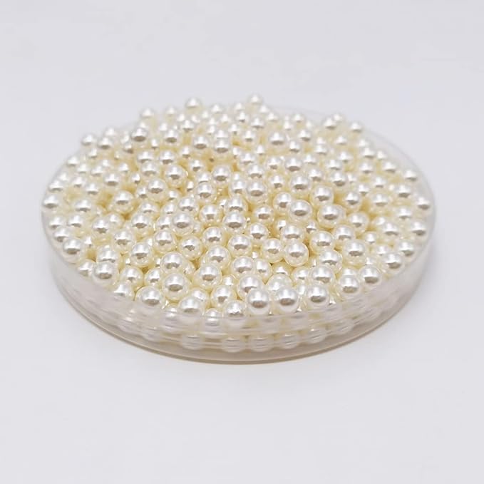 INSPIRELLE 2600pcs 6mm Ivory Polished ABS Undrilled Art Faux Pearls for Vase Fillers, No Hole Makeup Beads to Hold Brush Lipstick, Imitation Round Pearl Beads for Table Scatter Home Wedding Decoration