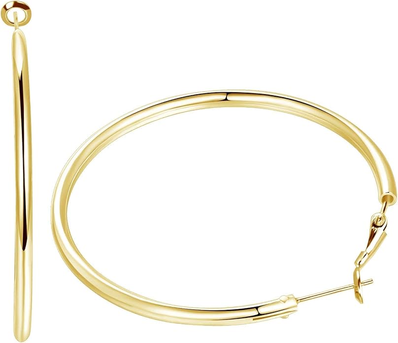 3 Pairs Sterling Silver Hoop Earrings, 14K White Gold Plated Big Hoop Earrings Set for Women 40 50 60MM