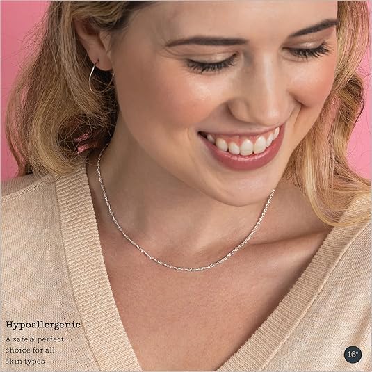 KEZEF 925 Sterling Silver Necklace for Women | Thin 0.7mm 18k Gold plated, Rose Gold chain for women, Silver chain necklace jewelry | cadena de plata 925 para hombre mujer