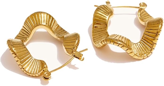 8YEARS Chunky Gold Hoop Earring for Women, 18K Gold Plated Lightweight Thick Hoops, Hypoallergenic Trendy Jewelry for Gift
