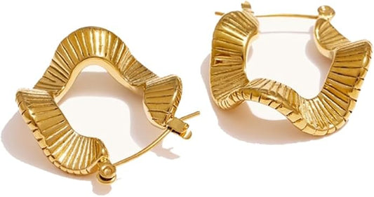 8YEARS Chunky Gold Hoop Earring for Women, 18K Gold Plated Lightweight Thick Hoops, Hypoallergenic Trendy Jewelry for Gift