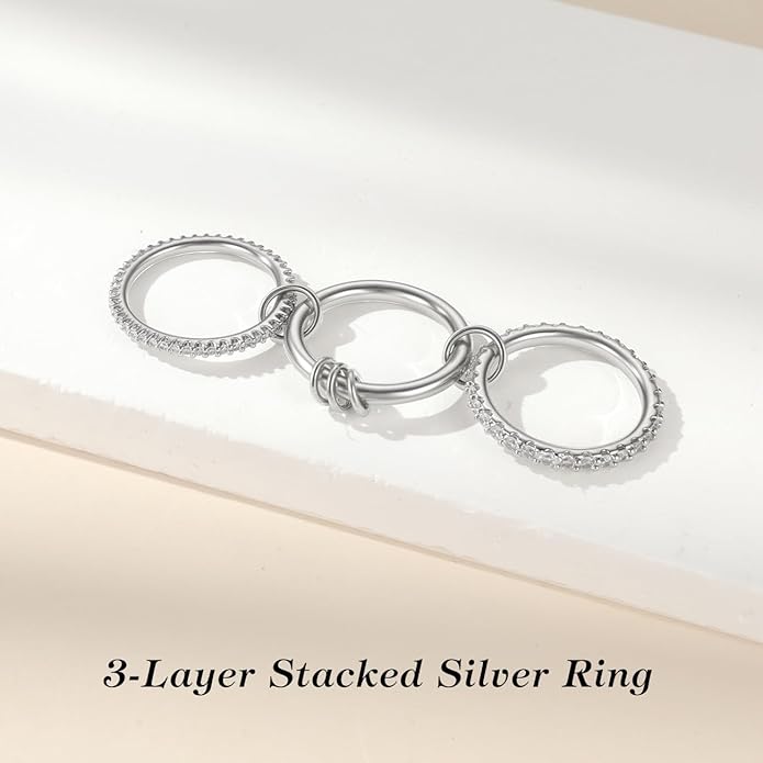 Emibele 14K Gold Plated Stackable Rings for Women, Interlocking Non Tarnish Gold Rings, Silver Dainty Cubic Zirconia Bands, Two-Toned Mixed Metal Stacking Band, Trendy Jewelry Gifts for Women