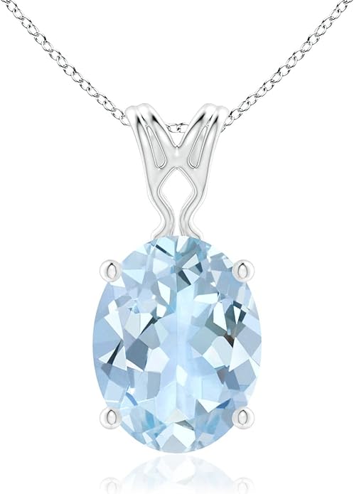 Angara Natural Aquamarine Solitaire Pendant for Women | Vintage in 14K Solid Gold/Platinum With 18" Chain | March Birthday, Anniversary, Gemstone Jewelry Gift