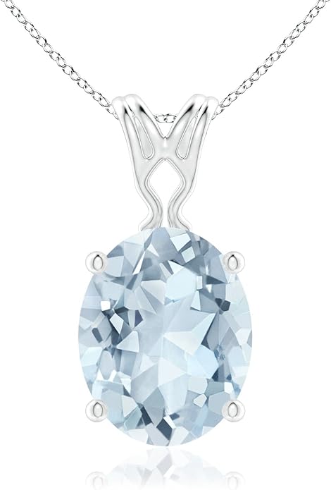 Angara Natural Aquamarine Solitaire Pendant for Women | Vintage in 14K Solid Gold/Platinum With 18" Chain | March Birthday, Anniversary, Gemstone Jewelry Gift