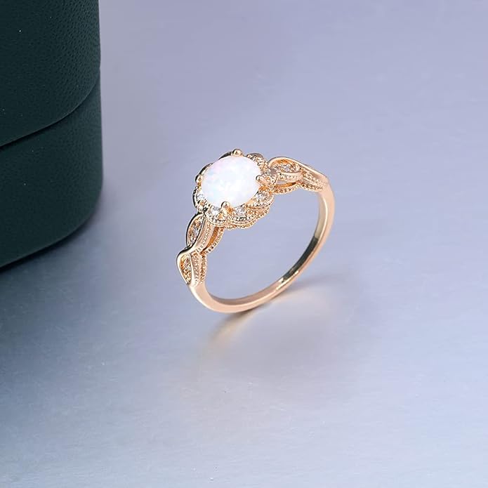 CiNily 18K Gold Plated Opal Ring-White Fire Opal & Amethyst & Cubic Zirconia Women Jewelry Gemstone Engagement Anniversary Ring Size 5-13