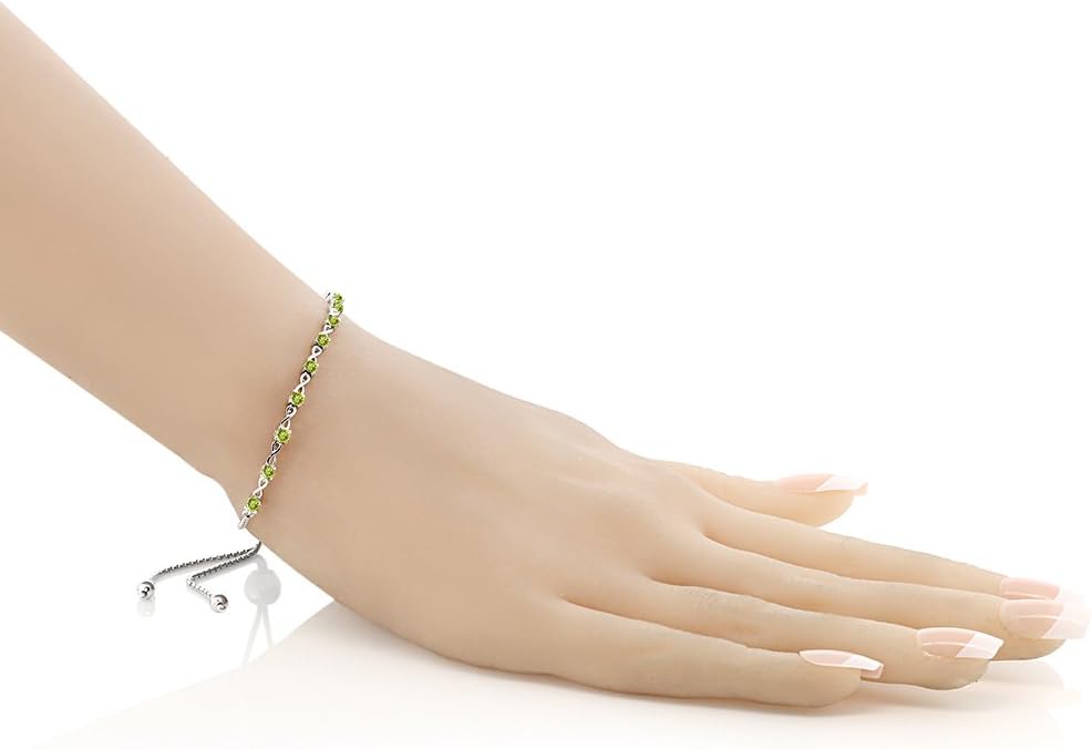 Gem Stone King Round Gemstone Birthstone Tennis Bracelet For Women | 925 Sterling Silver | 2.5MM Round | Fits Up To 9 Inch Wrist | Adjustable Bolo Bracelet For Women | Easy-On Easy-Off