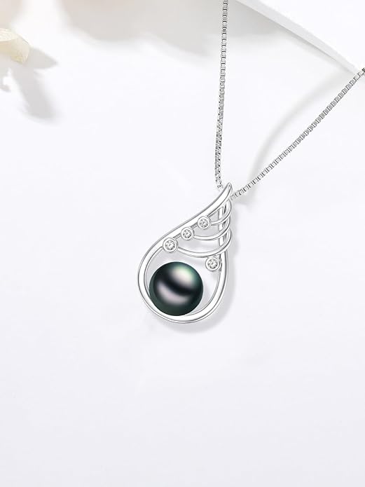 KANNSOAR Tahitian Black Pearl Pendant Necklace AAAA 18K White Gold Plated 925 Sterling Silver Black Pearl Jewelry Gift for Women Mother Wife Her for Anniversary Christmas Birthday