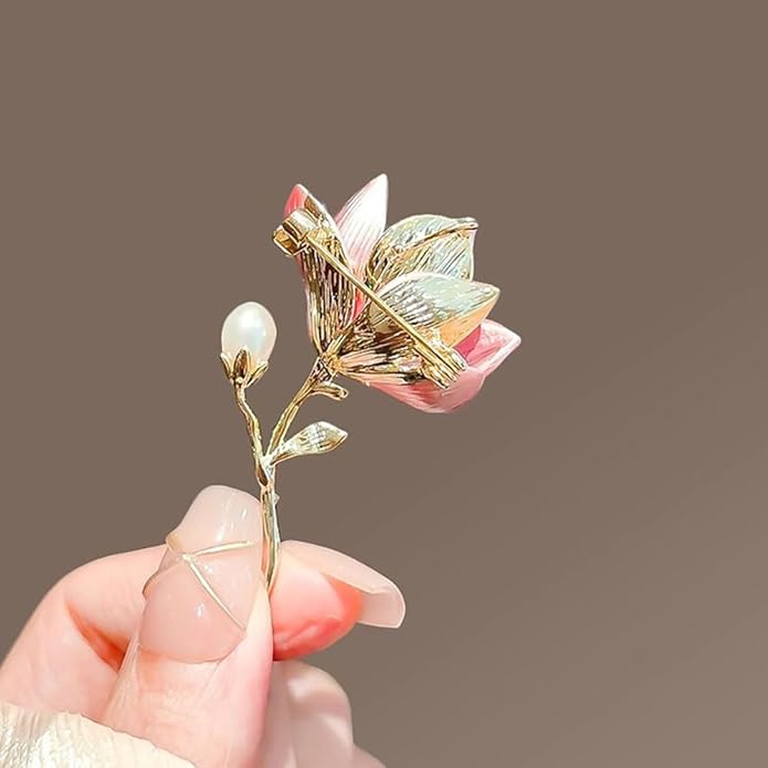 2Pcs Pearl Flower Brooches For Women Alloy Floral Brooch Pins Pink Purple Magnolias Flowers Broach Magnolia Blossom Brooches And Pins For Women Party Wedding Banquet Jewelry Clothing Accessories