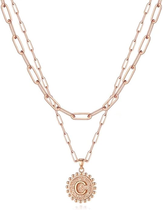 Ursteel Layered Initial Necklaces for Women, 14K-Gold-Plated Dainty Layering Paperclip Chain Necklaces for Women Jewelry