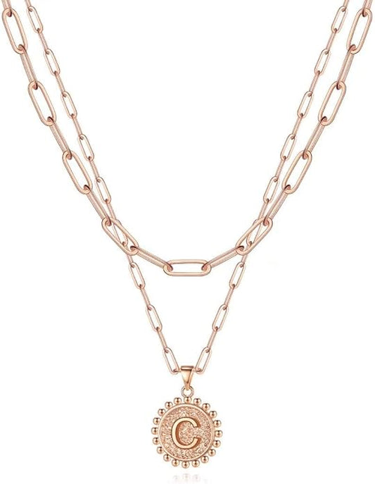 Ursteel Layered Initial Necklaces for Women, 14K-Gold-Plated Dainty Layering Paperclip Chain Necklaces for Women Jewelry