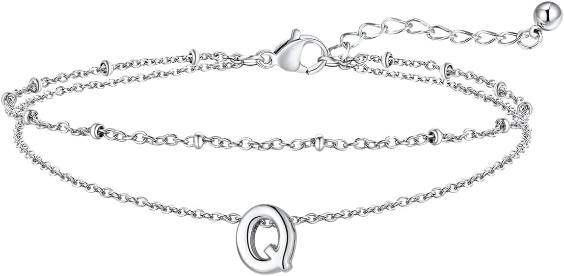 FaithHeart Initial Ankle Bracelets for Women, Waterproof 14k Gold Plated Initial Anklets Non Tarnish Stainless Steel Layered Anklet Summer Beach Foot Jewelry