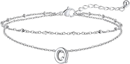 FaithHeart Initial Ankle Bracelets for Women, Waterproof 14k Gold Plated Initial Anklets Non Tarnish Stainless Steel Layered Anklet Summer Beach Foot Jewelry