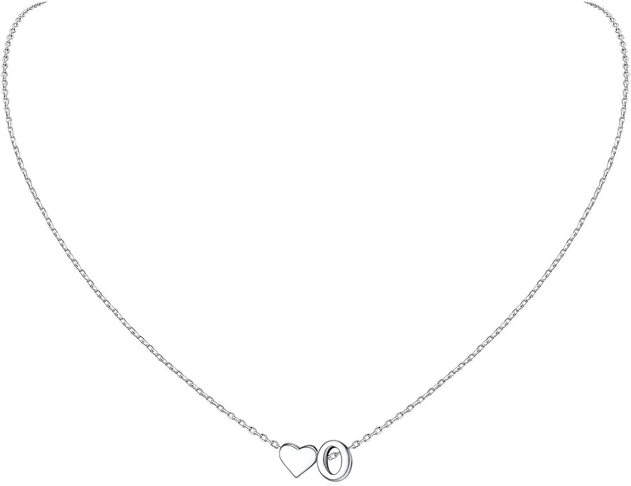 ChicSilver 925 Sterling Silver Heart Initial Necklaces for Women -Dainty Personalized Heart Pendant Letter Alphabet Necklace for Women