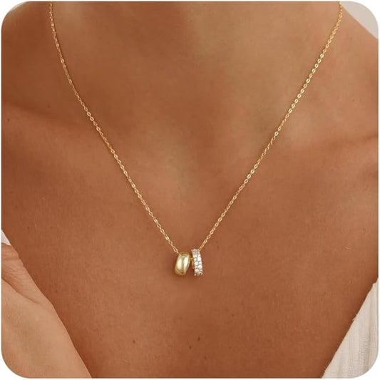 Gold Necklace for Women, Dainty 14K Gold Plated Pendant Necklaces for Women Trendy Simple Choker Chain Cubic Zirconia Circle/Interlocking/Sun Necklace Fashion Jewelry Birthday Christmas Gift