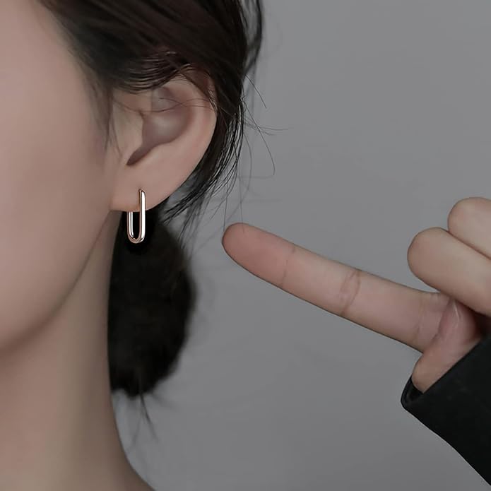 Reffeer 925 Sterling Silver U Hoop Earrings for Women Teens Minimalist Square Hoop Earrings U Huggie Earrings