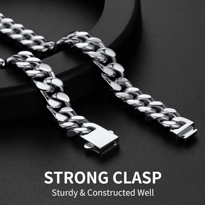 ChainsHouse Stainless Steel Mens Cuban Link Chain, Black/ 18K Gold Plated Miami Cuban Chain Necklace, 5mm/7mm/9mm/12mm/14mm Width, No Tarnish& Durable Hip Hop Mens Jewelry, 18"-30", Send Gift Box