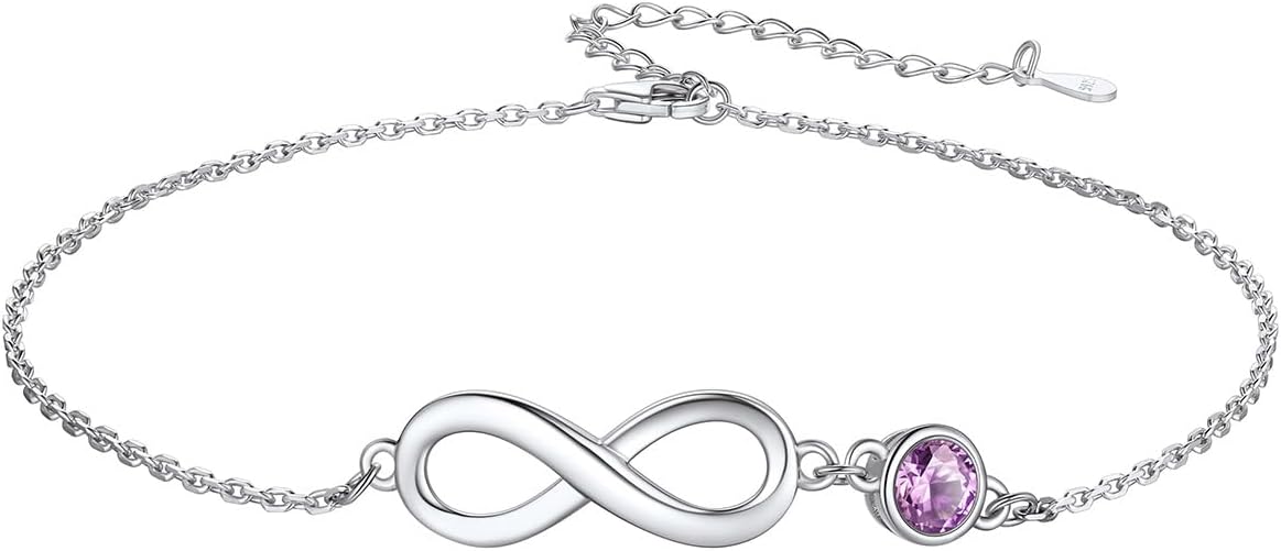 Custom4U Personalized Infinity Ankle Bracelets for Women 925 Sterling Silver Anklet Bracelet Endless Love Symbol Birthstone Charm Adjustable Foot Chain Jewelry Mothers Day Gifts for Mom Wife Women Her