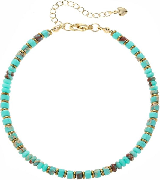 XIJIN Natural Stone Beaded Anklets for Women Handmade Beach Boho Turquoise Beads Ankle Bracelet Jewelry Gift for Her