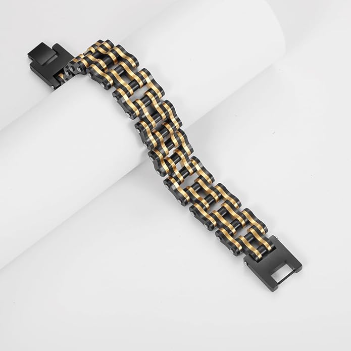heavy-duty and sturdy men's motorcycle chain, bicycle chain, stainless steel men's bracelet, vacuum plated 14K gold electroplated black in the furnace