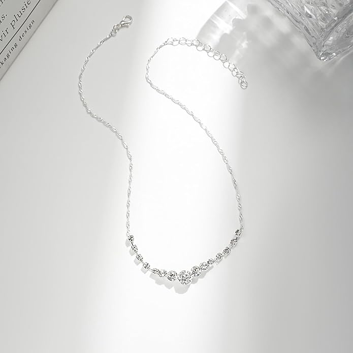 Crystal Wedding Jewelry Set, Silver Necklace Earrings Bracelet Crystal Bridal Wedding Jewelry Sets for Brides Bridesmaid Prom Costume Accessories