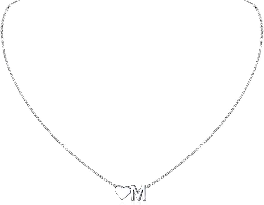 ChicSilver 925 Sterling Silver Heart Initial Necklaces for Women -Dainty Personalized Heart Pendant Letter Alphabet Necklace for Women