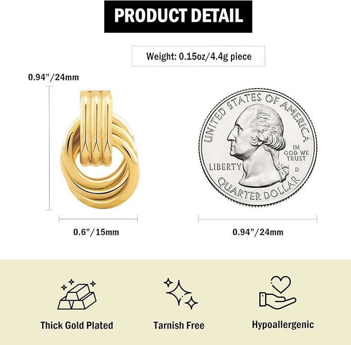 NIXMAX Chunky Small Knot Earrings Gold Silver Geometric Earrings for Women Dainty Gold and Silver Plated Dangle Drop Earrings Hypoallergenic and Lightweight Fashion Trendy Jewelry Gifts