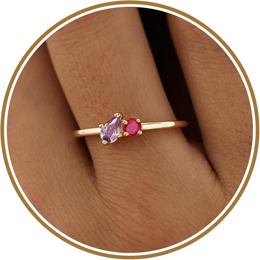 JSJOY Birthstone Rings for Women Dainty Emerald Blue Ring Birthday Gifts for Mom Her Gemstones CZ Ring for Teens Gold Rings That Don't Tarnish Adjustable Ring Jewelry Gifts