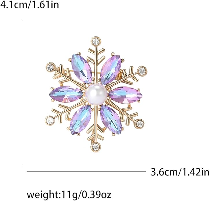 Crystal Snowflake Brooch for Women - Rhinestone Winter Pin with Pearl - Elegant Christmas Accessory for Clothing, Hat, Bag, Skirt - Birthday Party Costume Jewelry