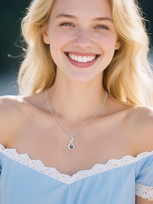 Tahitian Black Pearl Necklace Infinity Gifts for Women Wife Wedding Birthday Anniversary Jewelry Valentines Christmas Day Gifts 925 Sterling Silver