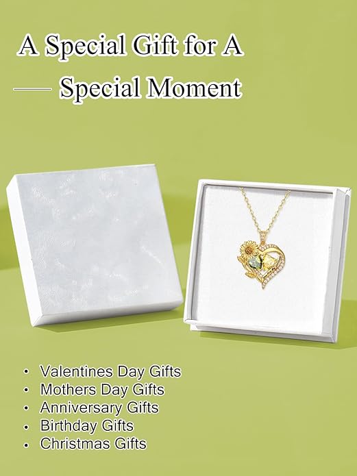 Sunflower Heart Necklace for Women 14K Gold Exquisite Anniversary Birthday Gifts for Wife Mother Her Double Birthstone Pendant jewelry‘You Are My Sunshine’