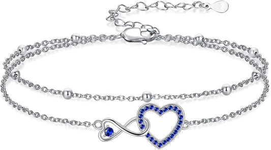 Anklet for Women 925 Sterling Silver Double Infinity Ankle Bracelet Waterproof Summer Jewelry Anniversary Birthday Gifts for Her