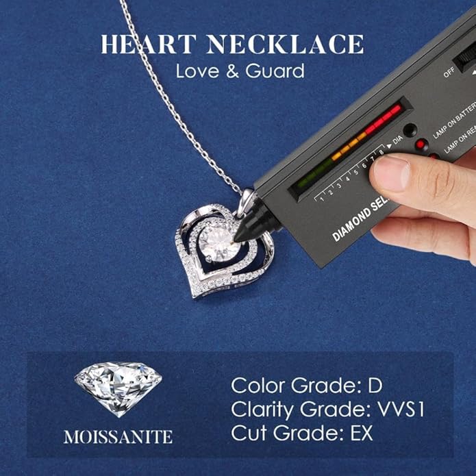 MOOSEA Valentines Day Gifts for Her - 925 Sterling Silver Double Heart Moissanite Pendant Necklace, 1-3 Carat D Color VVS1 Clarity Moissanite, Anniversary Birthday Gift for Women Mom Wife Girlfriend