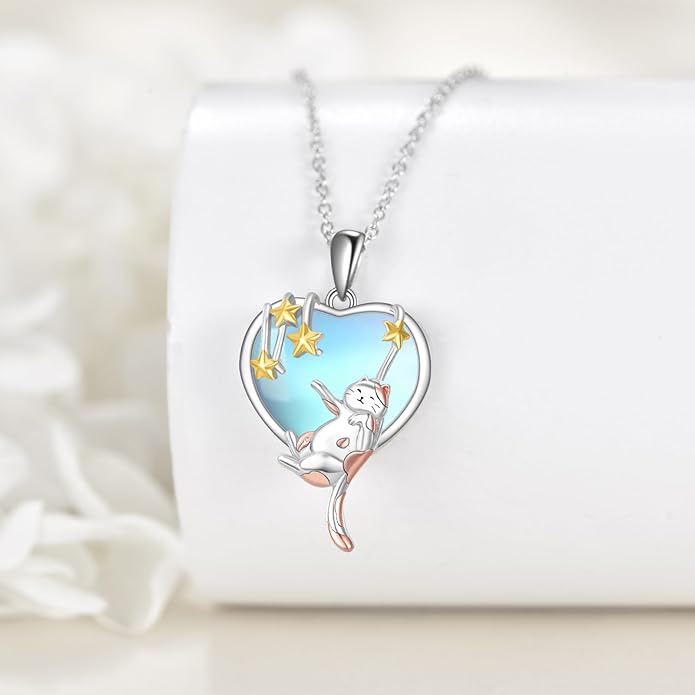 KQF Dragonfly/Butterlfy/Cat/Jellyfish/Bunny/Axolotl/Bee/Mermaid/Hummingbird/Elephant Necklace for Women Sterling Silver Moonstone Pendant Necklace Dragonfly Jewelry Gifts for Women