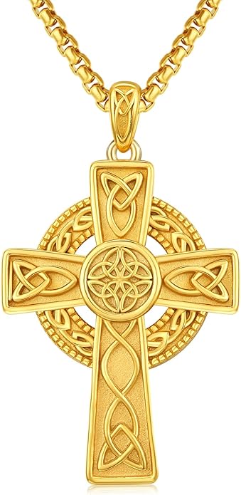 Midir&Etain Celtic Cross Necklace 925 Sterling Silver Cross Pendant Necklace Celtic Viking Irish Jewelry Religious Protective Gift for Men Women