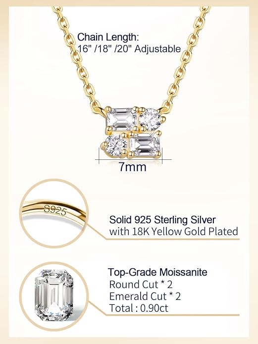 CYW Moissanite/Ruby/Sapphire/Emerald Dainty Pendant Necklace for Women, Novelty Design, Really Authentic Solid 925 Sterling Silver, 16"/18"/20" Adjustable, Birthday Anniversary Valentines Gift