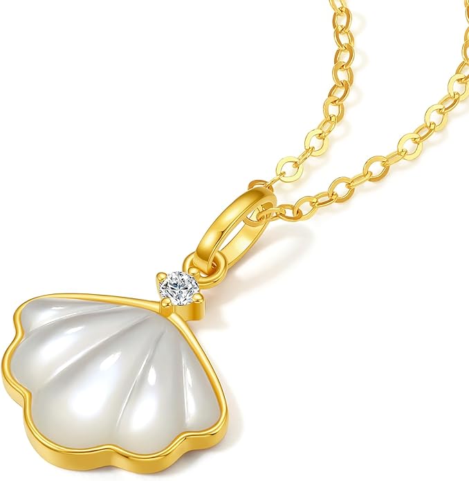 ZHOU LIU FU 750 Gold Shell Pendant with Mother of Pearl and Diamond Pendants Elegant White Jewelry for Women Mother's Day (Not Include Necklace) J0411915