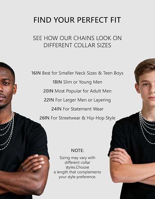 KRKC&CO Rope Chain Necklace for Men, Packaging with Gift Box & Card on Birthday from Mom Dad, 18K / White Gold Plated Chains, Hypoallergenic 316L Stainless Steel, Durable Men Jewelry, 3mm 16-26in