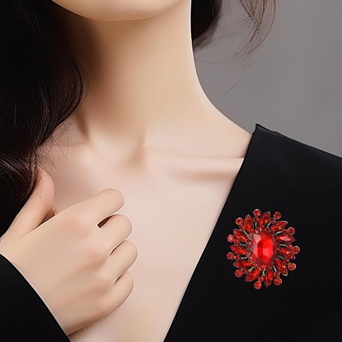 Rhinestone Brooch for Women,Vintage Crystal Flowers Brooch Statement Crystal Glass Lapel Pins Prom Classic Jewelry