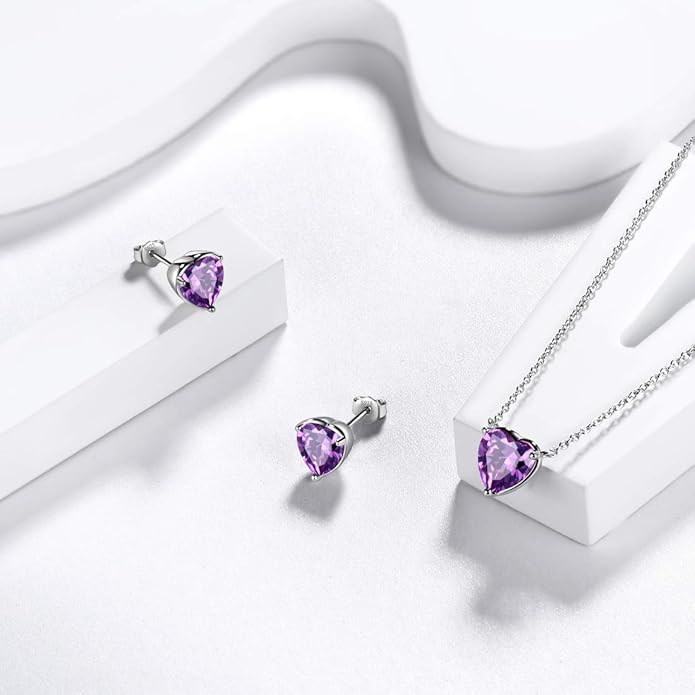 Aurora Tears 925 Sterling Silver 12 Birthstone Hearts Jewelry Women Crystal Wedding/Engagement/Bridal Heart Necklace/Earring/Ring/Bracelet Sets Jewellery