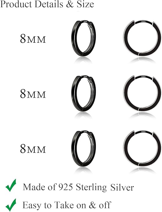 3 Pairs 925 Sterling Silver Hoop Earrings 14K White Gold Plated Small Silver Hoops Cartilage Huggie Earrings for Women Men