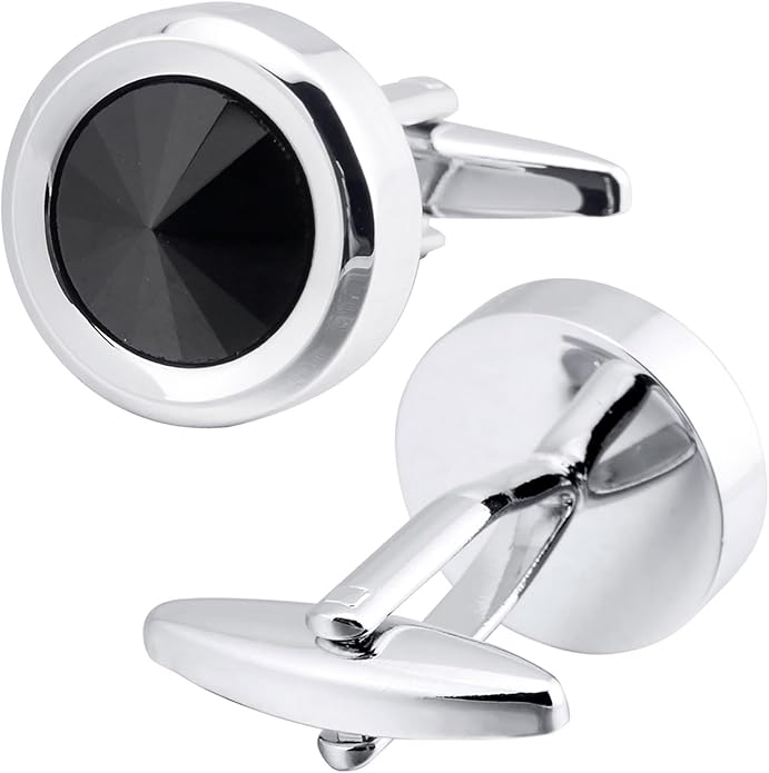 ZEEY Silver Round Crystal Gemstone Cufflinks for Men Women Classic Men's Cufflink Jewelry Set for Business Wedding Party Formal Events Daily Tuxedo Dress Shirt Accessories