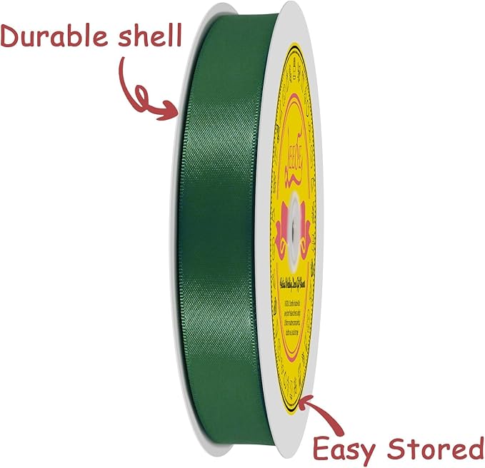LEEQE Forest Green Satin Ribbon 7/8 inch X 100 Yards Polyester Ribbon for Gift Wrapping Very Suitable for Weddings Party Hair Bow Invitation Decorations and More
