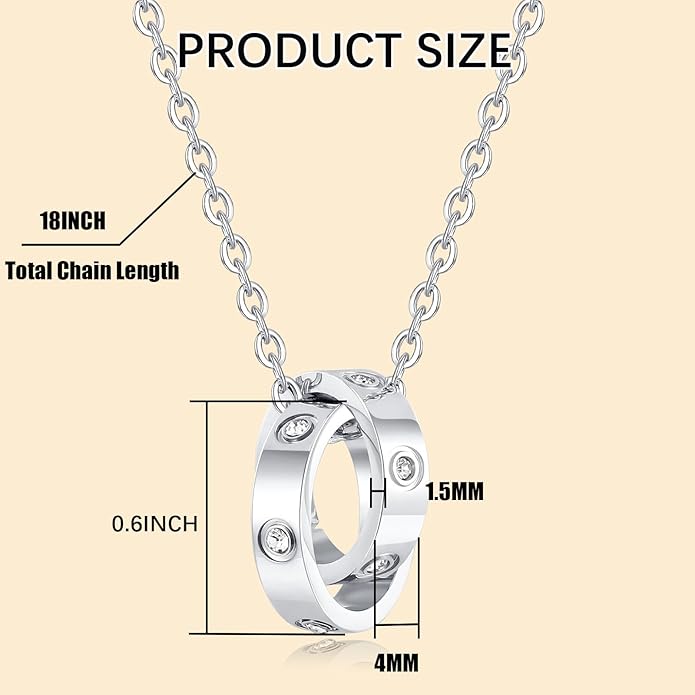 Love Necklace, Interlocking Circle Necklace, Dainty Pendant Necklace for Women, Stocking Stuffers for Women Valentines Christmas