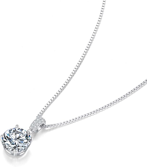 SUNFEEL Sterling Silver Necklaces 2 Carats Cubic Zirconia Necklace Dainty Jewelry Gifts for Mom Wife Girlfriend Bridal for Prom Wedding Anniversary Birthday