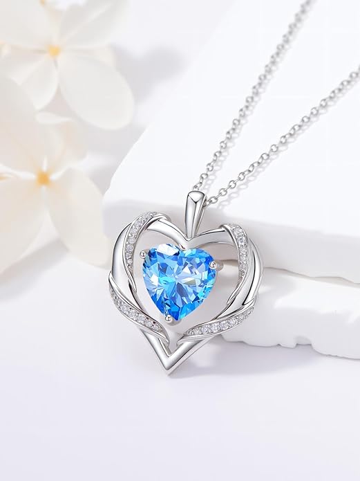 WINNICACA Birthday Gift for Mom Heart Necklace for Women 925 Sterling Silver Birthstone Necklace Jewelry Gift for Women Wife Her Girlfriend Sister