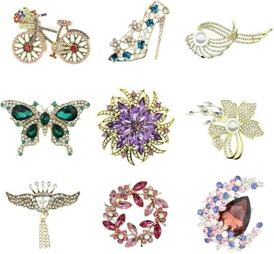 Nyx&lvy Vintage Crystal Flower Brooch Set, 3 Pieces, Purple Pink Green Rhinestones, Gold Tone Floral Pins for Wedding and Evening Wear Christmas gift