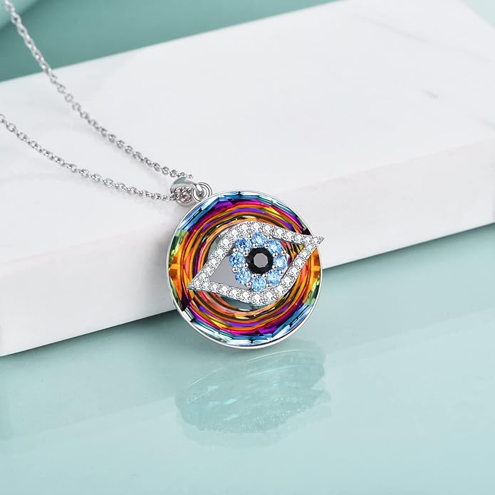 WINNICACA Sterling Silver Evil Eye Necklace Protection Crystal Pendant for Women Good Luck Vintage Evil Eye Pendant Jewelry Birthday Gifts for Women Friend Female