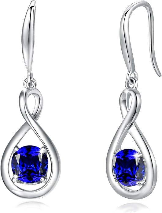 FANCIME Dangle Drop Earrings 925 Sterling Silver Dainty Infinity Round Gemstone Birthstone Jewelry Birthday Gifts for Her Women
