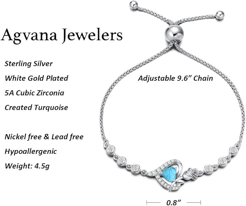 AGVANA Rosy Reverie Birthstone Bracelet for Women Sterling Silver Genuine or Created Gemstone Tennis Bracelet Rose Heart Jewelry Anniversary Birthday Gifts for Women Mom Wife Her