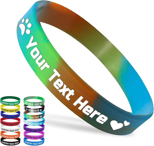 Custom Silicone Wristbands Bulk 1/5/25/50/100/200 PCS Personalized Rubber Bracelets Wristbands for Events,Support, Fundraisers, Motivation, Awareness(Greenblueorange)